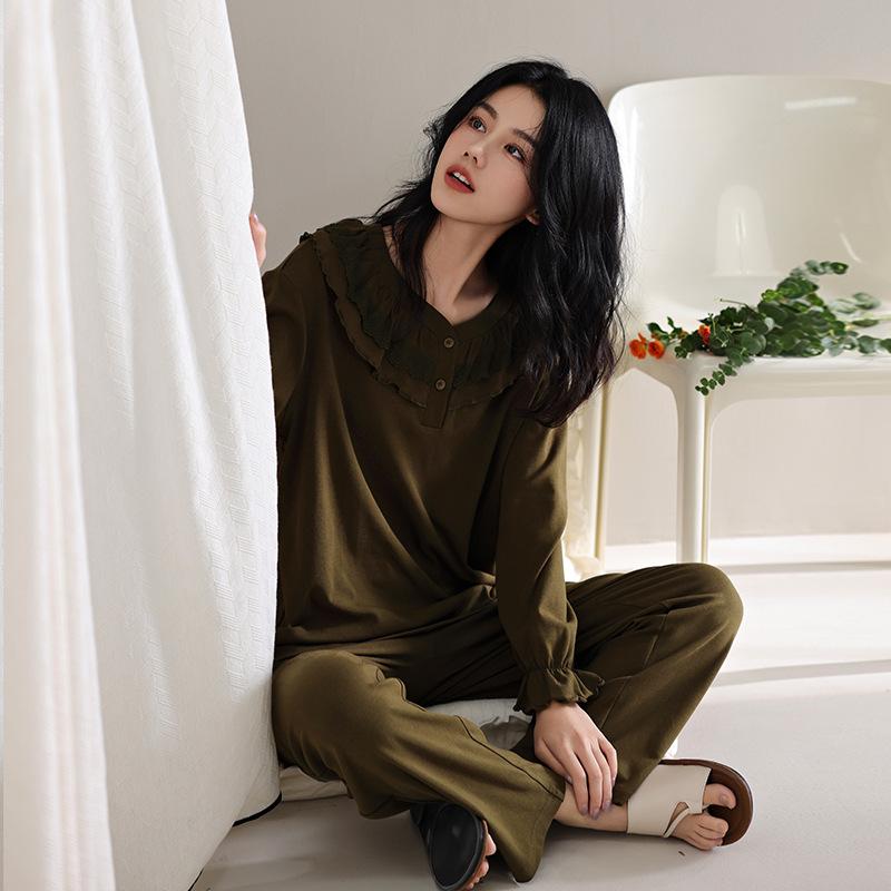 ルームウェア レディース 長袖 パジャマ 部屋着 コットン 春秋 レース フレンチスタイル 高級感 通気性..