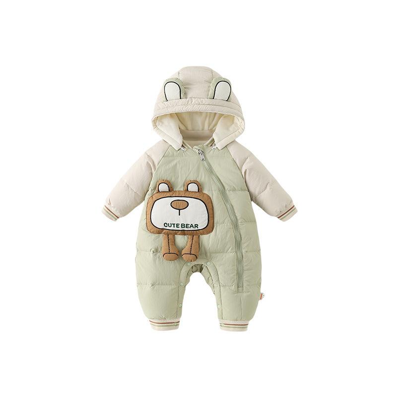 ロンパース 男の子 ベビー 赤ちゃん 新生児 ホワイトダックダウン 極厚 裏起毛 防寒 フード着脱可能 ジ..