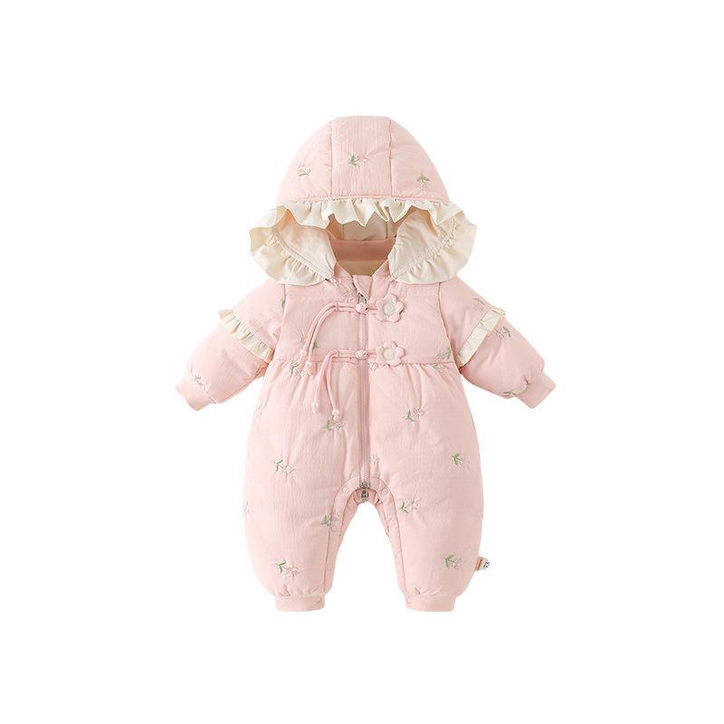 ベビー服 女の子 女児 新生児 秋冬 冬用 ホワイトダックダウン 羽毛ロンパース カバーオール かわいい ..