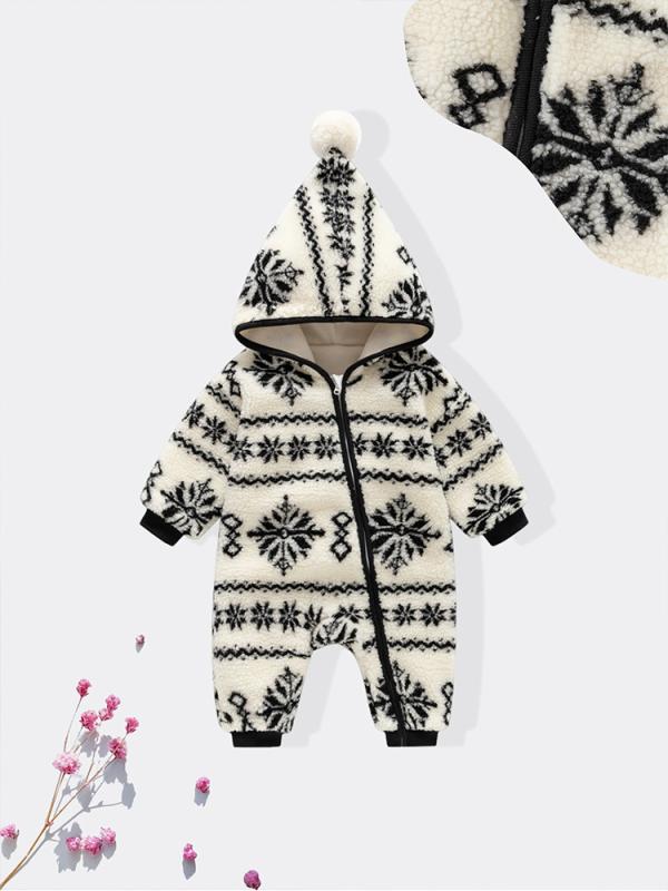 ベビー服 新生児 赤ちゃん ロンパース カバーオール 秋冬 フード付き 長袖 厚手 中綿入り 防寒 アウター お出かけ着 ユニセックス ジッパー シンプル フリース素材