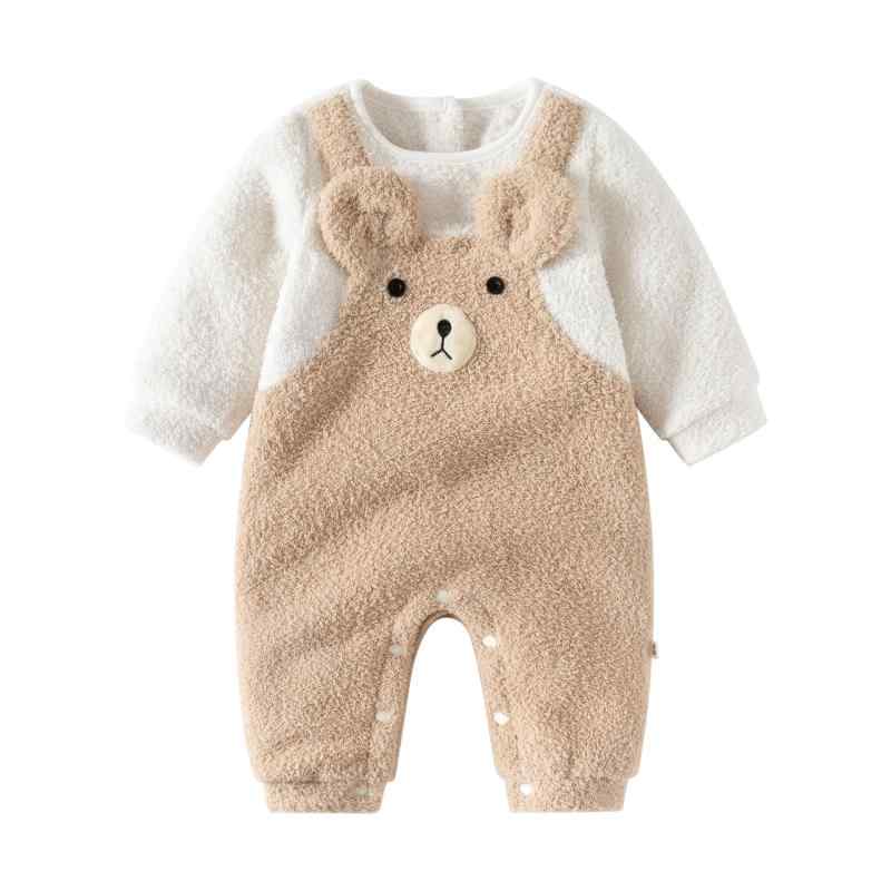 ベビー ロンパース 新生児 秋冬 モコモコ クマ耳 ボア フリース あったか 防寒 保温 長袖 男女兼用 フード付き かわいい 韓国風 100日祝い お正月 年賀状 写真撮影