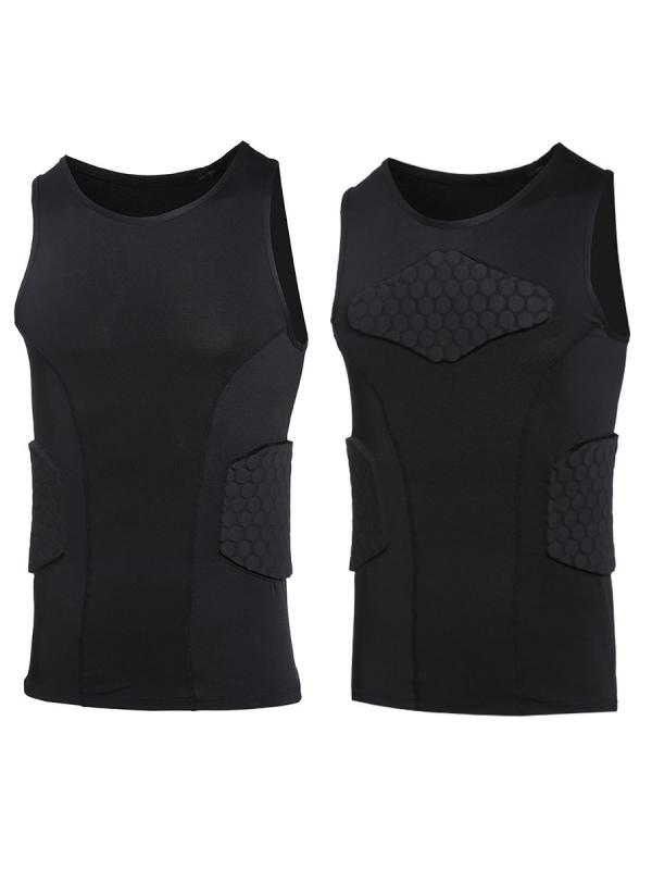 プロテクター メンズ 男性用 バスケットボール サッカー ランニング 筋トレ 腰 肩 保護 耐衝撃 ベスト ショートパンツ ハニカム コンプレッション 速乾 フィットネス 春夏 ブラック 黒
