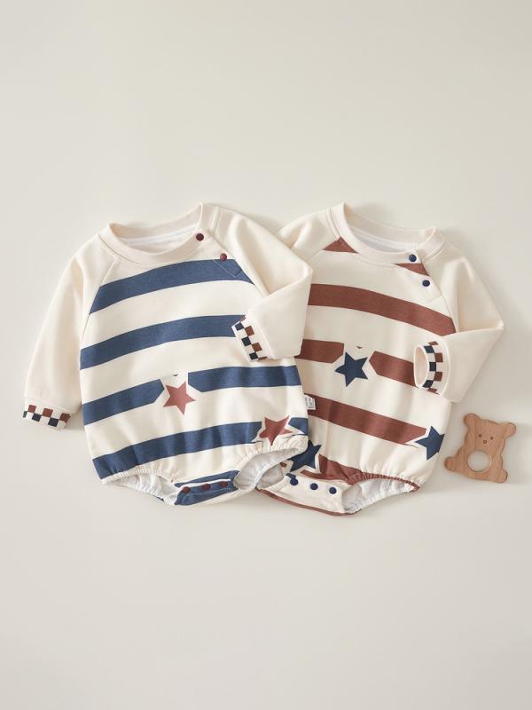 ・カテゴリ: ロンパース・主な素材: 綿62%・適応シーズン: 春、秋・対象年齢: 新生児(0-1歳、80cm以下)・性別: ユニセックス・袖丈: 長袖・厚さ: 普通・開閉部: プルオーバー・スタイル: 韓国風・デザイン: ロンパース・カラー展開: オグスター(二重)レッド、オグスター(二重)ブルー・サイズ展開: 66cm、73cm、80cm、90cm