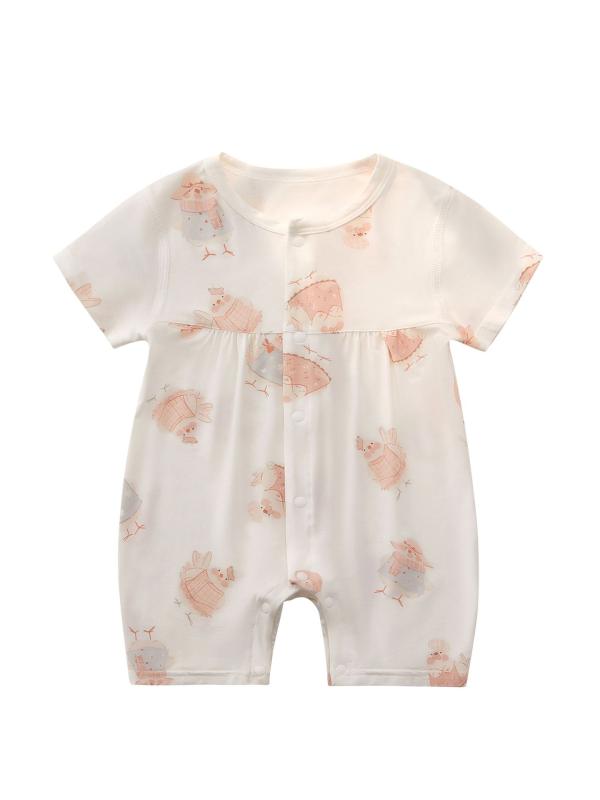 ロンパース ベビー 新生児 モダール 半袖 薄手 無縫製 前開き カバーオール 肌に優しい 通気性 蒸れにくい 吸湿速乾 伸縮性 カジュアル 普段使い 男女兼用