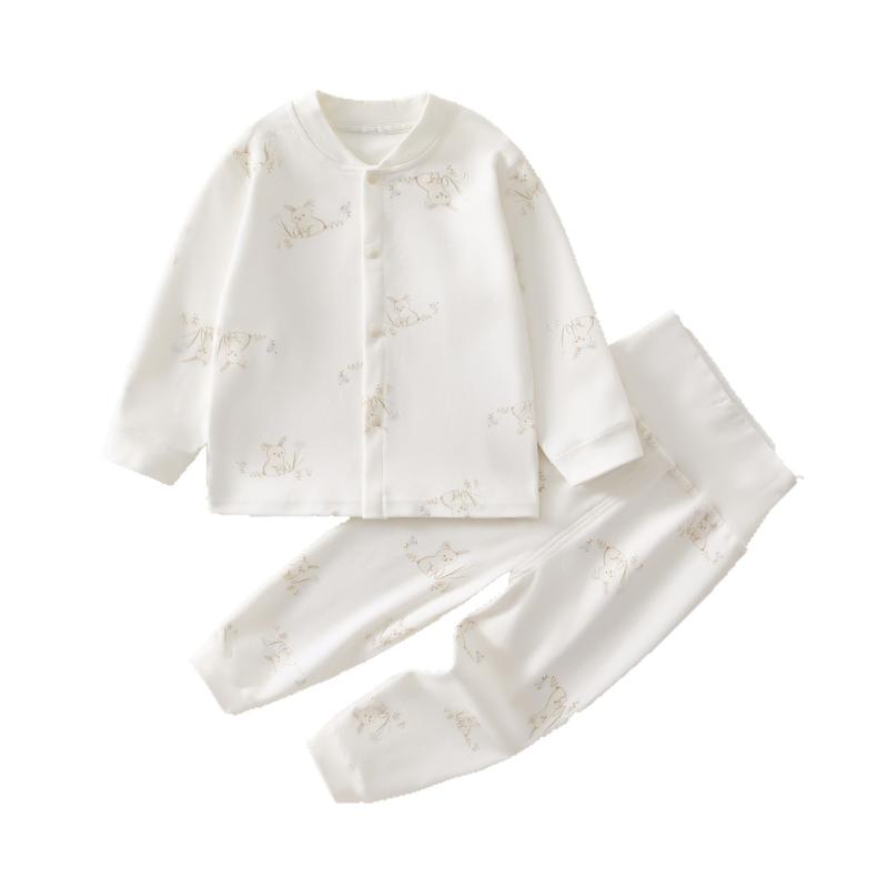 ベビー キッズ 男の子 女の子 インナーセット 秋冬 綿100% 無縫製 ハイウエスト パジャマ 上下セット 厚手 保温 柔らかい 肌触り 無地 吸湿速乾 ラウンドネック