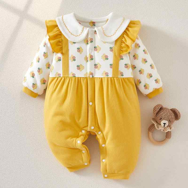 ロンパース 新生児 ベビー 冬物 中綿入り 厚手 防寒 綿 コットン 長袖 男女兼用 かわいい お出かけ着 普段使い カバーオール 韓国風