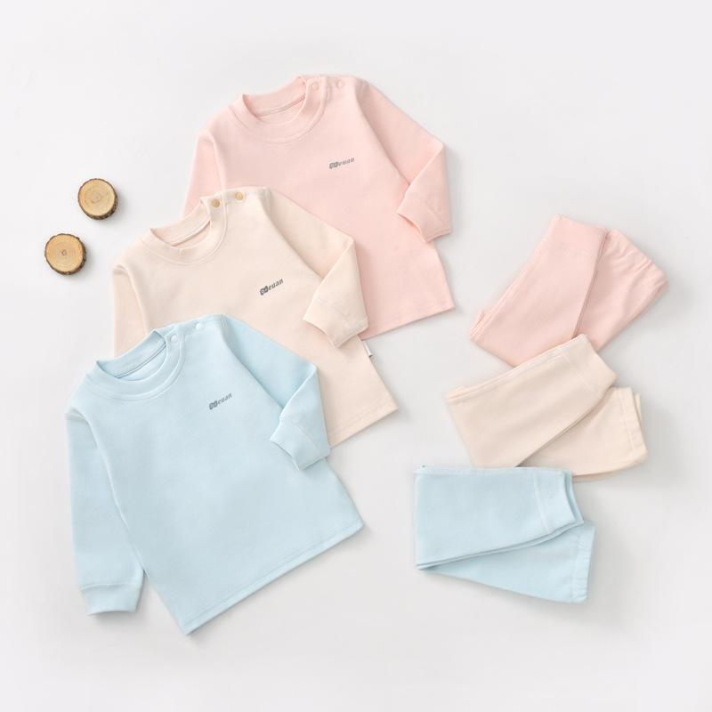 ベビー服 男の子 新生児 赤ちゃん 乳幼児 長袖 肌着 インナー コットン 綿 肩開き 肩ボタン 柔らか 吸湿速乾 オールシーズン パジャマ ルームウェア 上下2点セット ピンク ブルー カーキ ストライプ柄