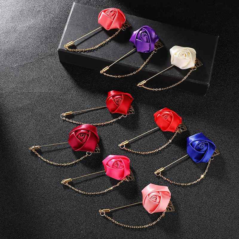 ブローチ 男性用 ハンドメイド ファブリック ローズフラワー スーツ ジャケット 結婚式 ウェディング 新郎 介添人 フォーマル ドレスアップ コサージュ ラペルピン ピンブローチ アクセサリー 華やか おしゃれ 小物