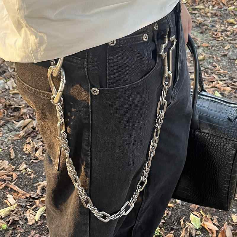 パンツチェーン マット 高級感 アンティークシルバー クロス 切り替え ウォレットチェーン ヒップホップ ストリート カジュアル ファッション アクセサリー