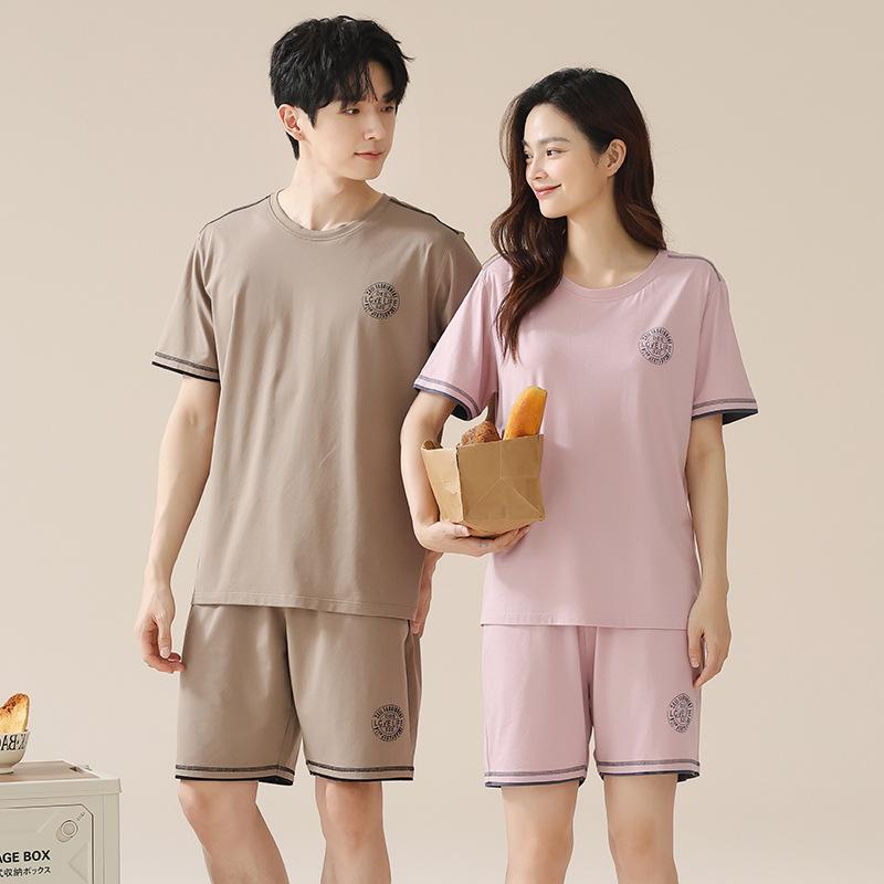 ルームウェア カップル メンズ レディース 綿100% 半袖 ショートパンツ セットアップ クルーネック カジュアル 部屋着 パジャマ 通気性快適 春夏 ワンマイルウェア