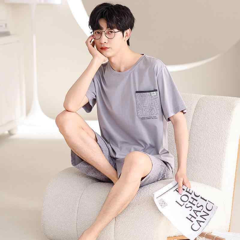 パジャマ メンズ コットン 五分袖 ショートパンツ 短パン ルームウェア 部屋着 上下セット ラウンドネック カジュアル 通気性 伸縮性 快適 普段使い おうち時間 お出かけ