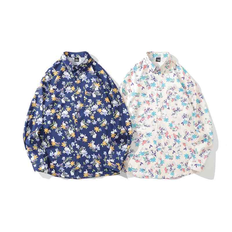 シャツ メンズ 長袖 レトロ アニメ 小花柄 ハワイ風 ゆったり カジュアル ユニセックス ポリエステル ..