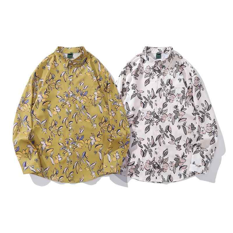 シャツ メンズ 長袖 小花柄 プリント ポリエステル素材 襟付き ヴィンテージ レトロ ゆったり ルーズフ..