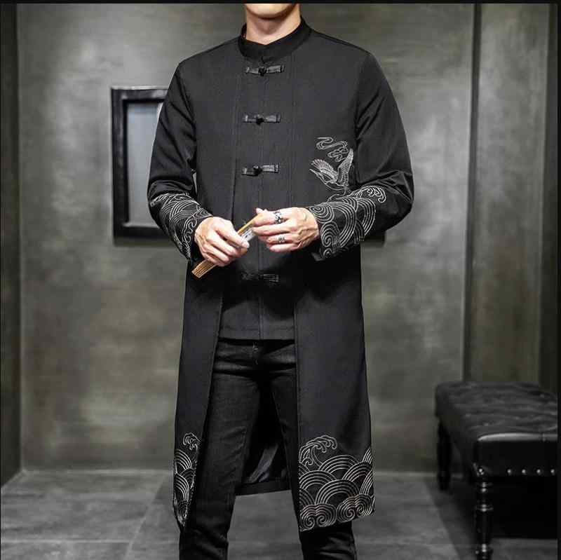 アウター メンズ 男性用 春秋 刺繡 漢服 唐装 チャイナ風 フェイクレイヤード 重ね着風 レトロ クラシック トレンド カジュアル ミドル丈 中...