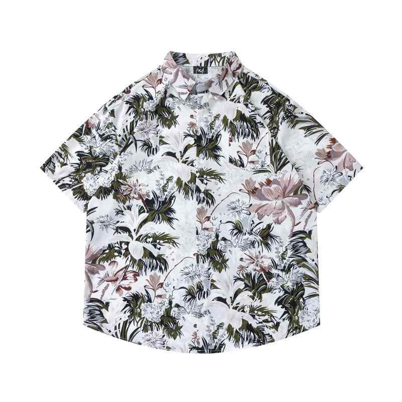 シャツ ユニセックス ハワイアン アロハ レトロ ヴィンテージ 水墨画風 プリント 半袖 ゆったり ビッグシルエット ポリエステル素材 カジュアル デイリー ペアルック 夏