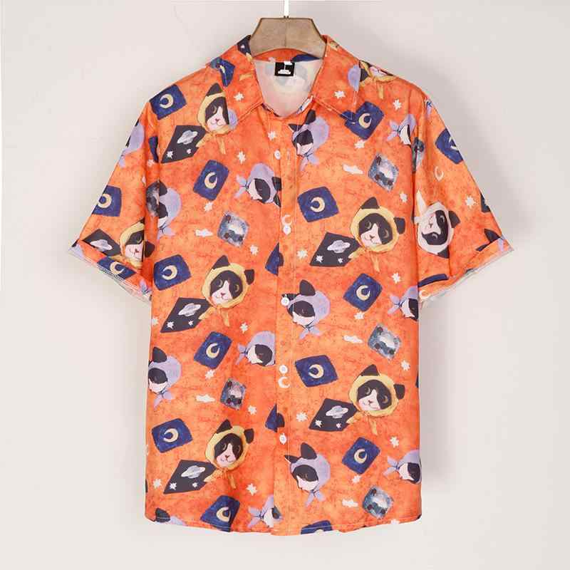 アロハシャツ メンズ タイ風 レトロ コミックプリント グラフィック 個性派 ストリート ルーズフィット..