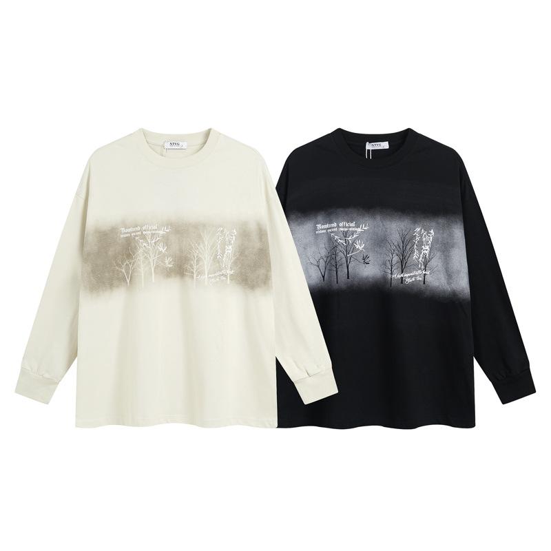 スウェット メンズ 男性用 アメリカン ストリートファッション グラフィックプリント 長袖 クルーネック ルーズフィット ビッグシルエット オーバーサイズ ゆったり カジュアル 綿 コットン レタープリント ペアルック カップルコーデ 秋冬 ブラック ベ(4)