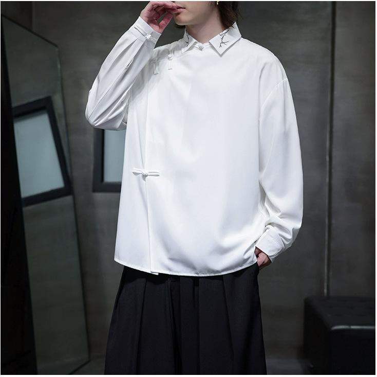 シャツ メンズ ネオチャイナスタイル チャイナボタン 刺繍 レトロ ヴィンテージ ビッグシルエット ゆっ..