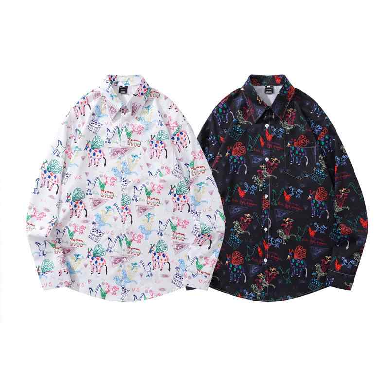 シャツ メンズ レトロ ストリート クール 長袖 トップス ポリエステル ドレープ感 ゆったり ルーズ 個..