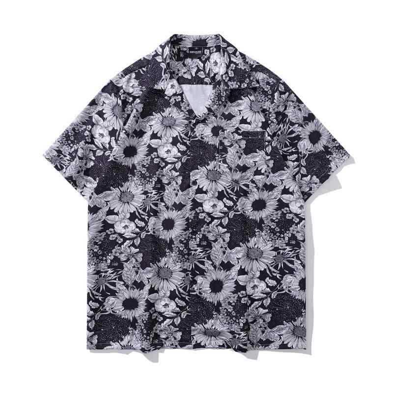 Long-Sleeve （Shape Holding） - シャツ メンズ 半袖 夏 レトロ ダーク系 花柄総柄 ゆったり オーバーサイズ ルーズフィット オープンカラー ポリエステル ストリート系 トレンド 個性的 カジュアル デイリーユース カップル ペア トップス