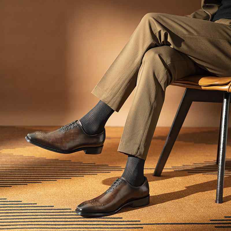 革靴 メンズ 男性用 オックスフォード ブローグシューズ メダリオン 飾り穴 手染め風 アンティーク調仕..