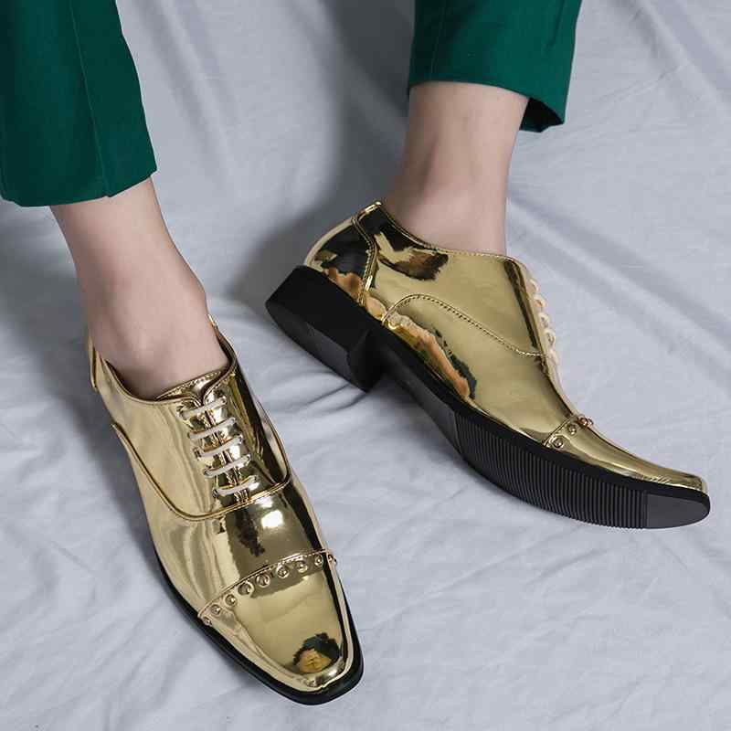 革靴 男性用 ポインテッドトゥ PUレザー エナメル ローヒール ビジネス フォーマル カジュアル 通勤 普..