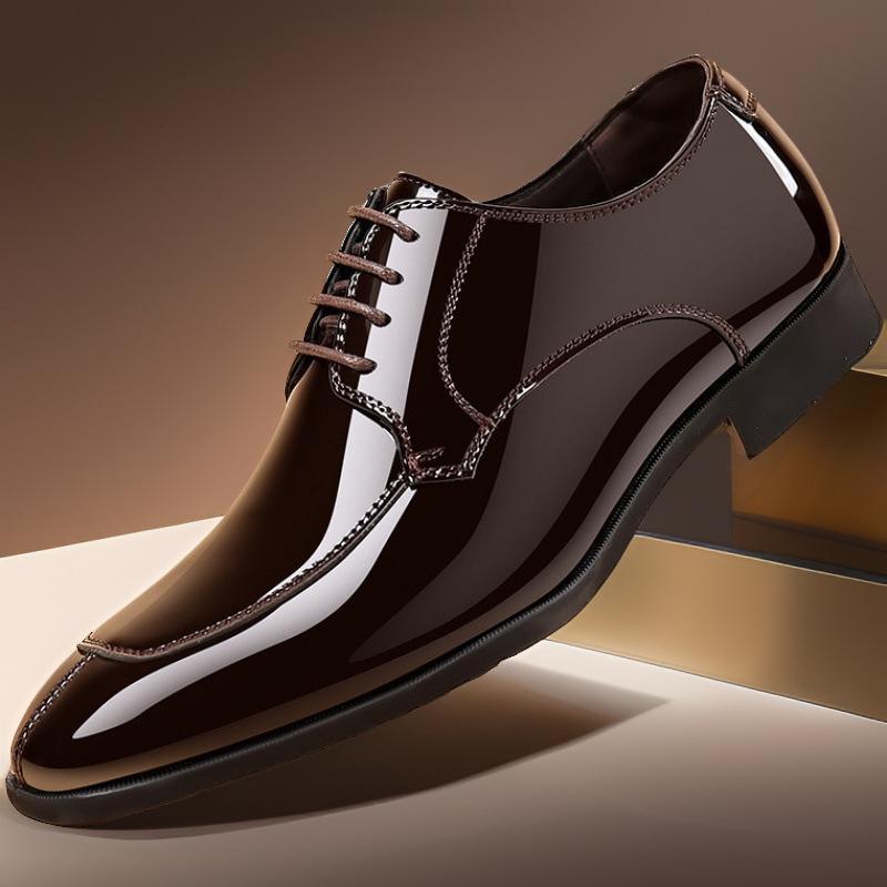 革靴 メンズ フォーマル ビジネス ダービーシューズ レースアップ 紐靴 PUレザー 光沢 エナメル調 英国..