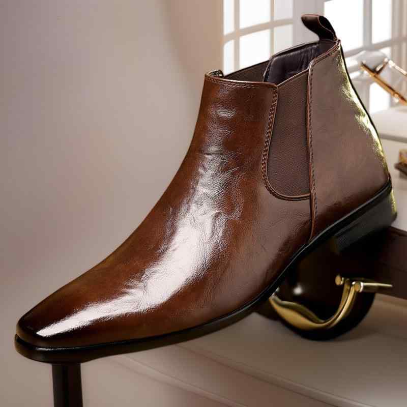 ブーツ メンズ チェルシーブーツ ポインテッドトゥ ショート丈 ハイカット スリッポン 合成皮革 型押しレザー 通気性 滑り止め 衝撃吸収 ローヒール カジュアル 普段使い ブラック ブラウン 秋
