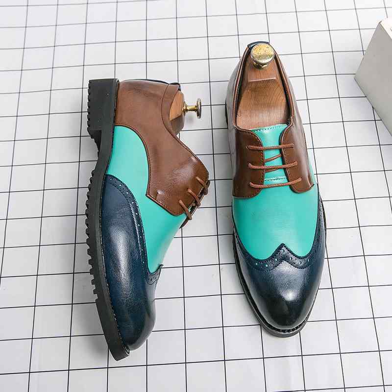 革靴 メンズ 大きいサイズ 英国風 ポインテッドトゥ 切り替え 低めスクエアヒール ステッチ ラバーソー..