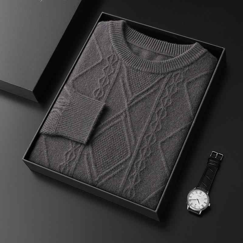 セーター メンズ 冬 厚手 カシミヤブレンド 羊毛 ウール クルーネック 菱形柄 アーガイル ジャカード織り ビジネス カジュアル オフィスカジュアル 高級感 ...