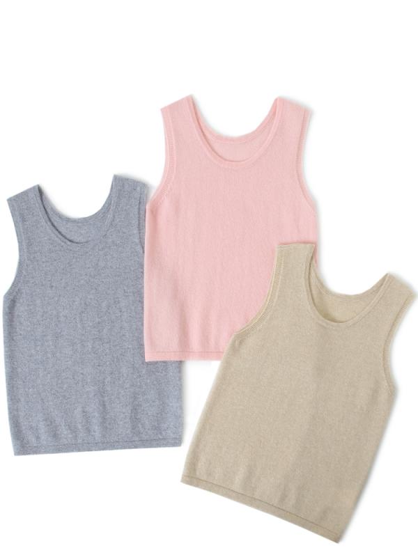 ニットベスト キッズ ベビー 男女兼用 カシミヤ100% クルーネック 丸首 ノースリーブ 保温 暖かい イン..