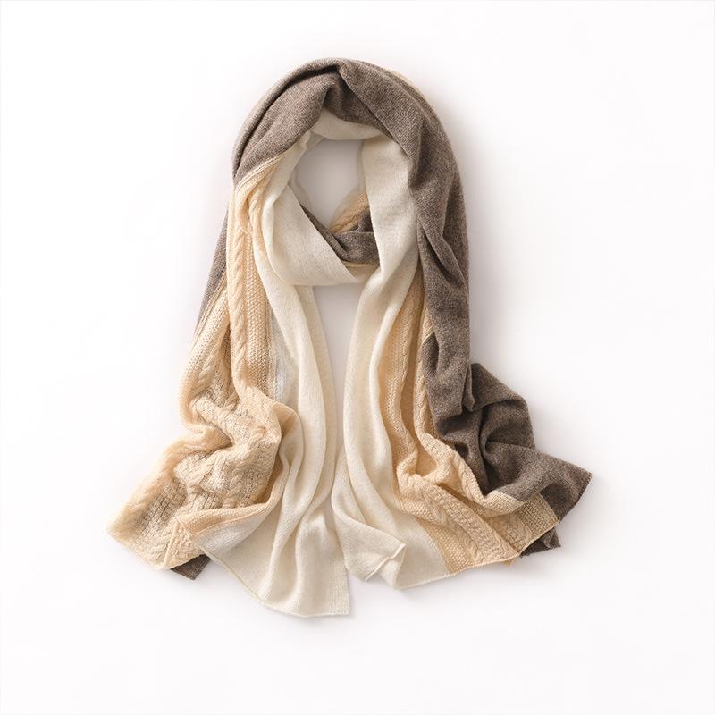 楽天way-ugoストール レディース 女性用 カシミヤ カシミア 秋冬 厚手 肉厚 ロング 長め 切り替え ストライプ ボーダー ニット 保温 あったか 防寒 シンプル ショール マフラー