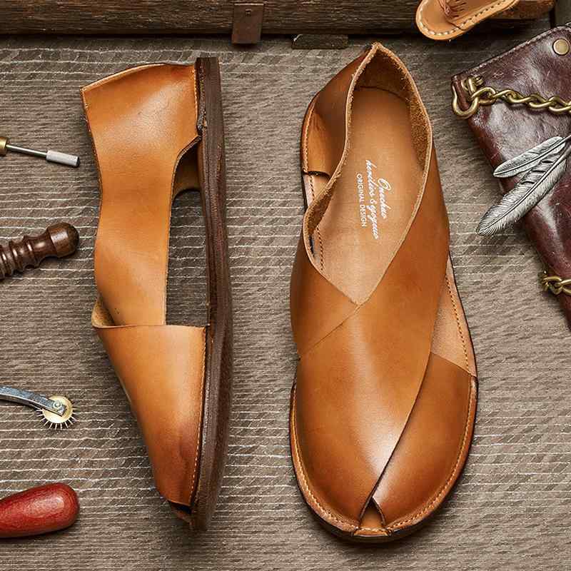 サンダル メンズ ローマサンダル ビーチサンダル 本革 牛革 軽量 夏 カジュアル 快適 ソフトソール おしゃれ 多用途 レトロ ストラップ バックル ブラウン ブラック