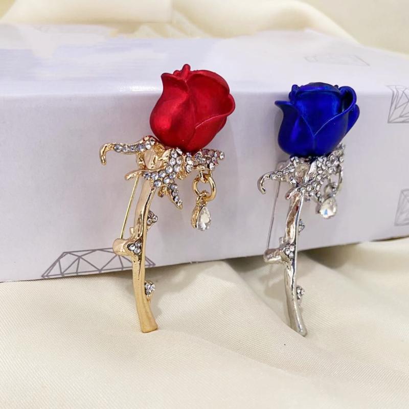 楽天way-ugoブローチ レディース 女性用 コサージュ ラインストーン 薔薇 チューリップ カメリア 花モチーフ 上品 エレガント 合金製 赤 青 パーティー フォーマル ファッション小物（x2）