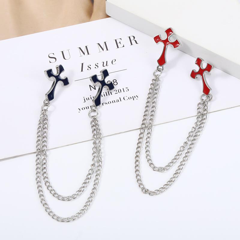 ブローチ 男女兼用 タッセル チェーン 十字架 個性的 おしゃれ 多用途 着こなし自在 スーツ ジャケット..