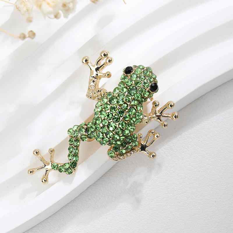 ブローチ 男女兼用 欧米 レトロ アンティーク風 ラインストーン カエル 動物 かわいい ユニーク 合金製..