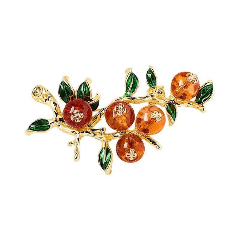 ブローチ レディース 柿モチーフ 中国風 縁起物 レトロ アンティーク調 おしゃれ 万能 コサージュ ラペ..