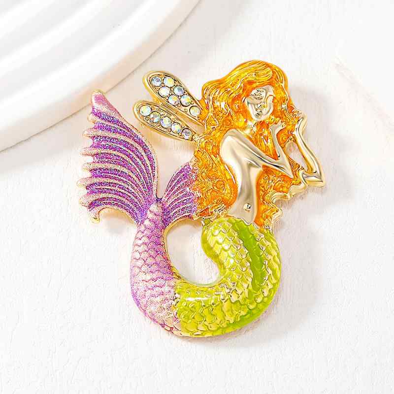 楽天way-ugoブローチ レディース ヴィンテージ レトロ エナメル 人魚 ジルコニア マーメイド アート風 キャラクターモチーフ 亜鉛合金製 ファッション小物 アクセサリー 装飾品 普段使い おしゃれ（x2）