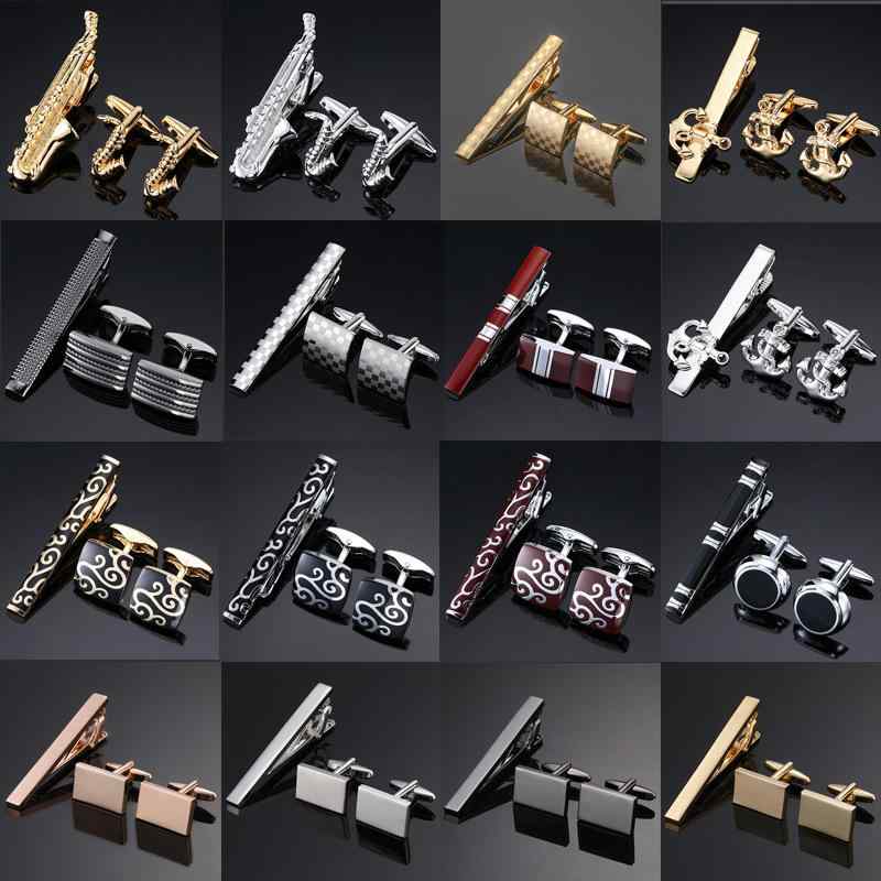 タイピン カフス セット 男女兼用 銅製 電気メッキ加工 アンカー サックス レーザー格子 幾何学デザイ..