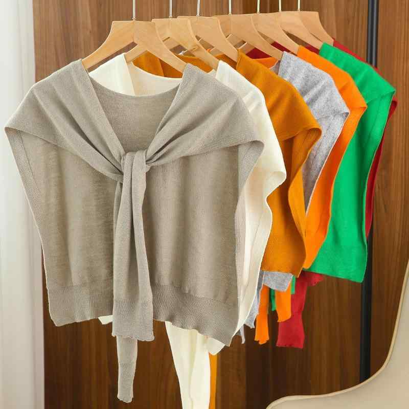 ショール レディース 春夏秋 ポンチョ ボレロ 羽織り ショート丈 プルオーバー ケープ 無地 単色 経編..