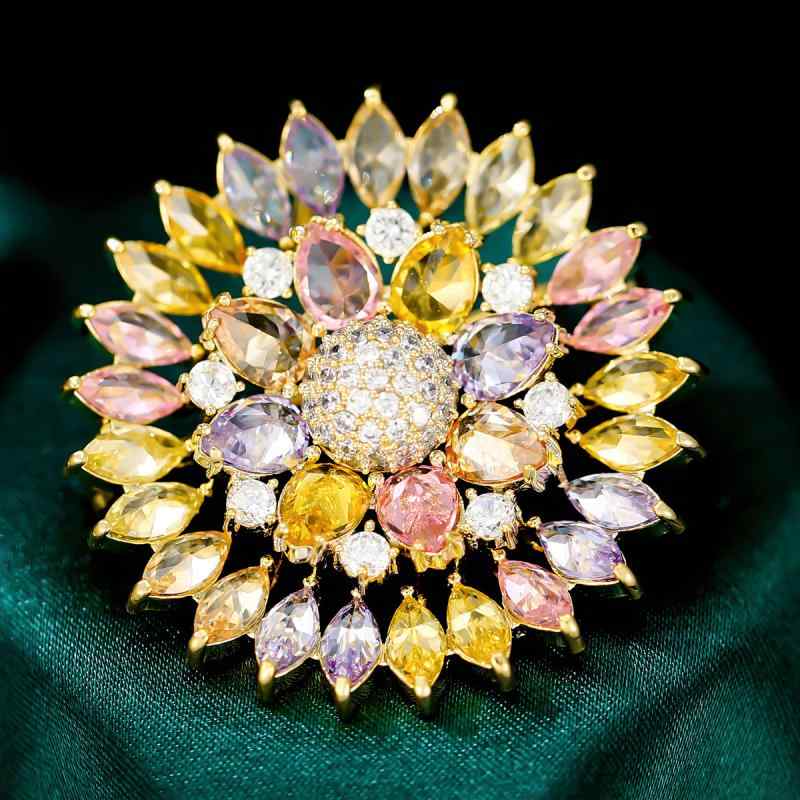 ブローチ レディース 韓国風 K系 ガーリー かわいい カラフル ジルコニア フラワー 花 鮮やか 華やか ..