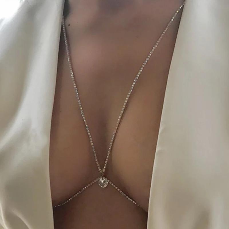 ボディチェーン 女性用 シンプル ラインストーン 煌めき 透かし彫り エレガント ビキニ ビーチ リゾー..
