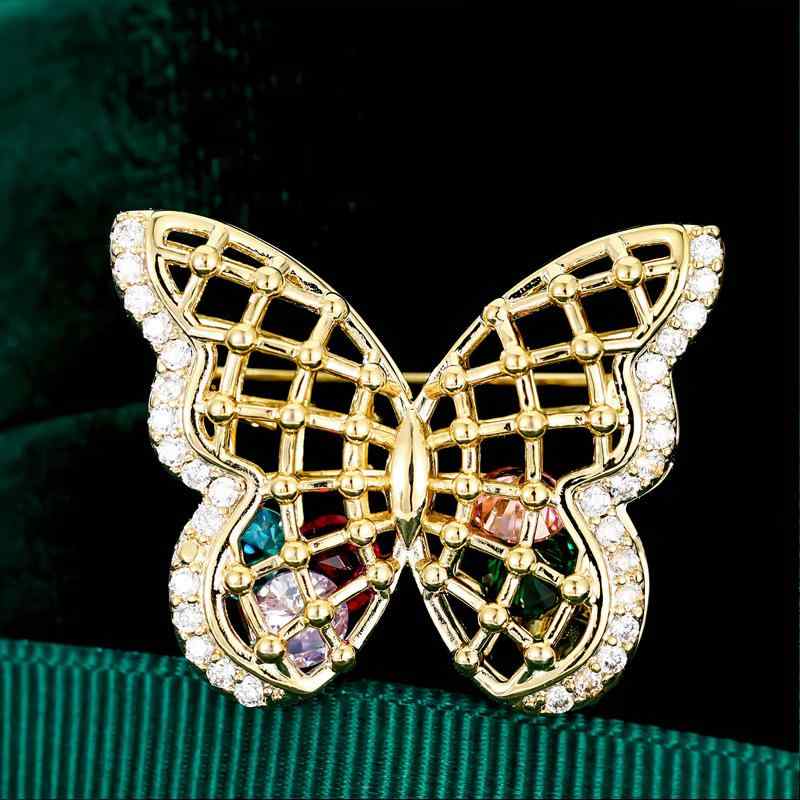 ブローチ レディース 蝶モチーフ かわいい 透かし彫り ジルコニア ハート カラフル マルチカラー 多機..