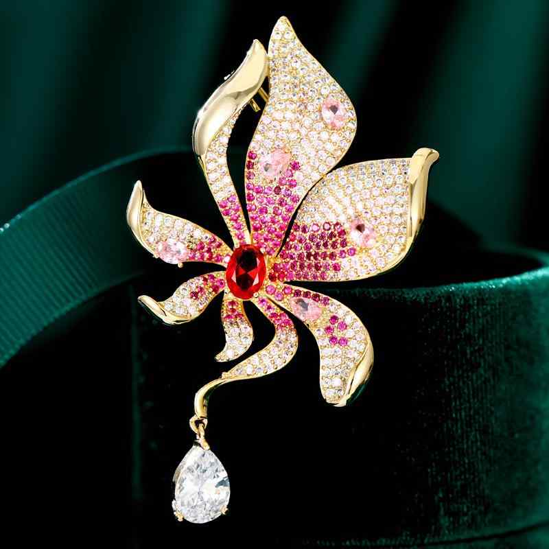 ブローチ レディース 個性的 大ぶり 高級感 華やか エレガント 上品 カラフル ジルコニア 花モチーフ ..