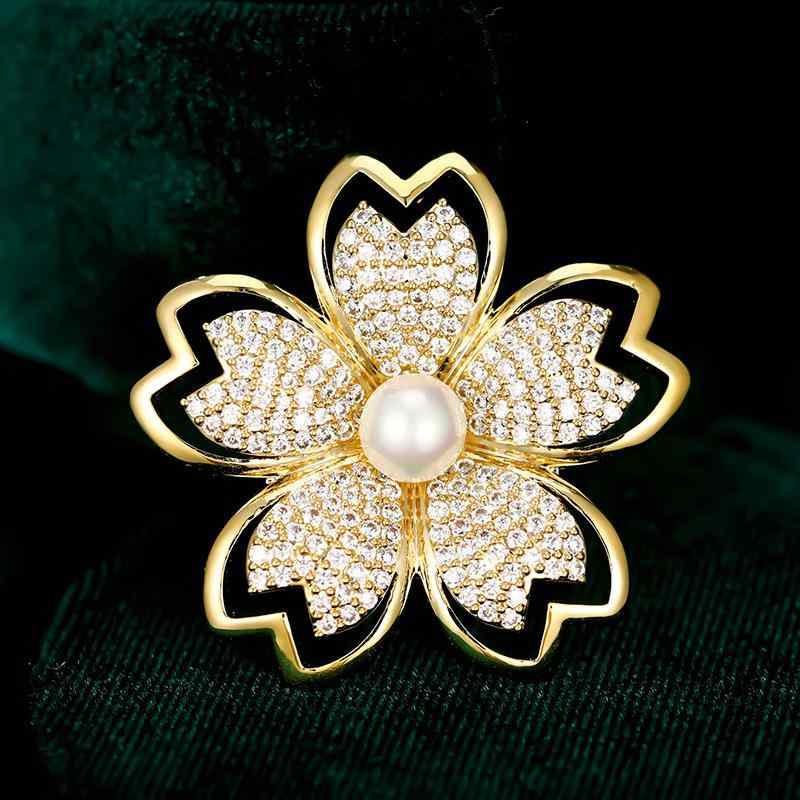ブローチ 女性用 上品なパールハート かわいい花 もみじ ジルコニア 繊細 高級感 銅製 普段使い ドレス..