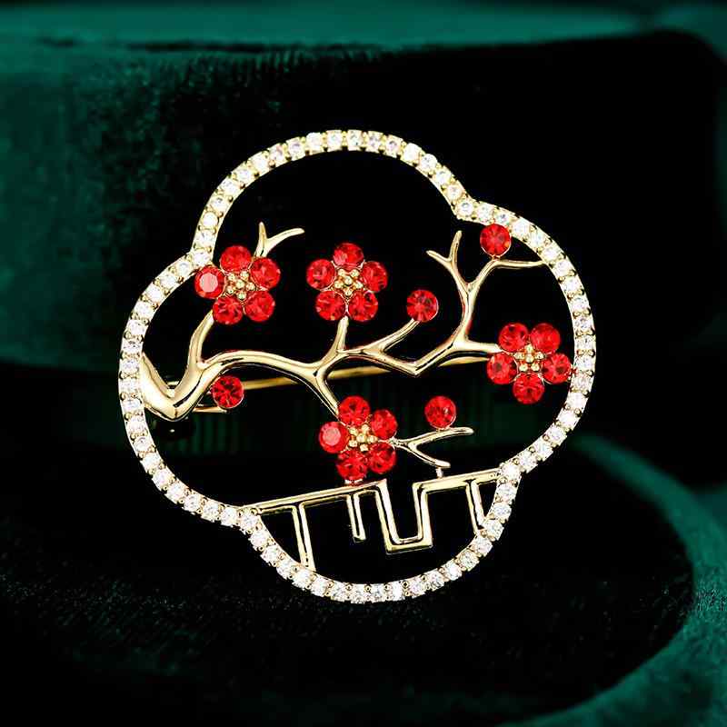 ブローチ 男女兼用 チャイナ風 レトロ 梅の花 グラデーション 小粒ジルコニア 鳳凰の尾 エレガント 上..