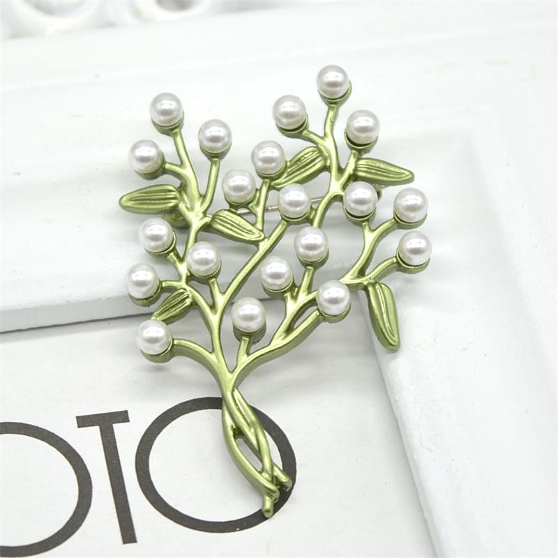 ブローチ レディース 欧米風 レトロ エレガント 上品 幸運の招財樹 ツリー 花 植物モチーフ グリーン ..