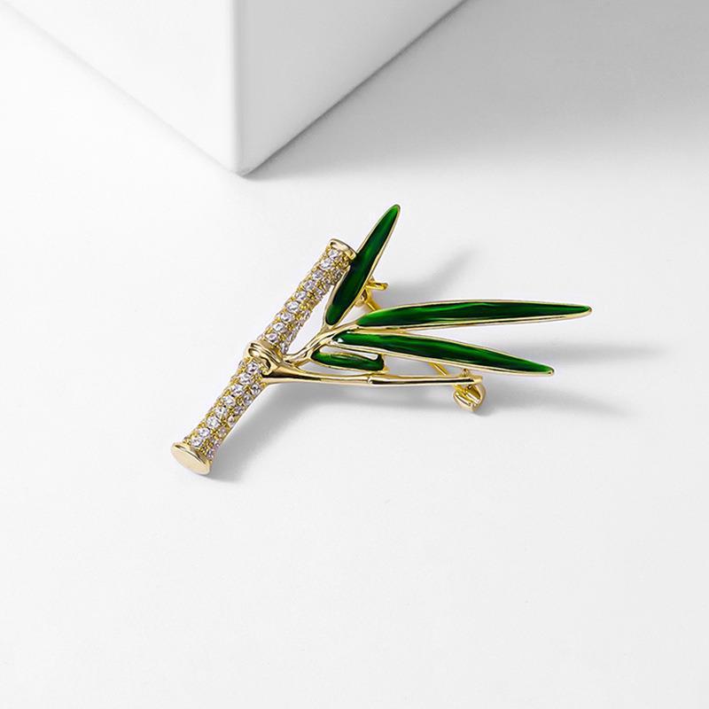 ブローチ レディース 竹モチーフ 和風 古典的 エレガント シンプル アンティーク調 合金製 ジルコニア ..