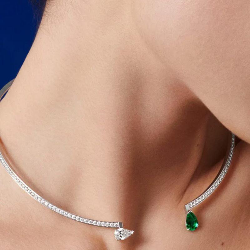 チョーカー レディース ファッション グリーン ドロップ型 ラインストーン クリスタル 多層 欧米風 レ..