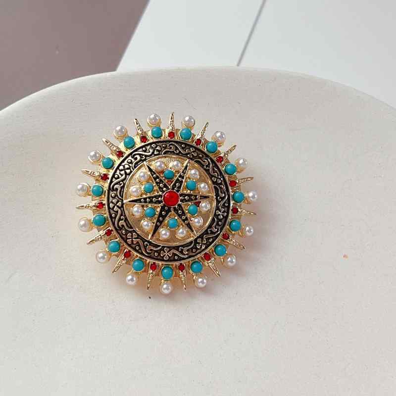 ピアス イヤリング ブローチ レディース 女性用 レトロ ヴィンテージ 西洋宮廷風 クラシカル ボヘミアン 浮き彫りデザイン おしゃれ かわいい 合金製 電気メッキ加工 円形 幾何学模様 普段使い パーティー フォーマル アクセント(4)